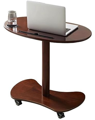GUIXAN Sofa Side Table On Wheel 2-Tier Storage Shelves Mobile Narrow Bedside Table Nightstand Rolling Solid Wood Snack Coffee Table American Style End Table(Size:Large)