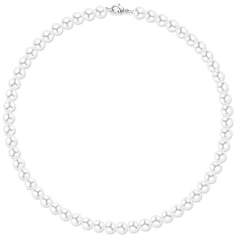 RWQIAN Collier de Perles 6mm/8mm Blanc pour Homme et Femme - Chaîne de Perles Artificielles 40-60cm