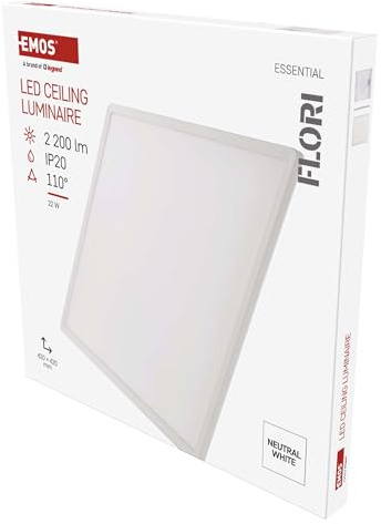 EMOS - LED-Wand-/Deckenleuchte FLORI, quadratisch - neutralweiß 4000 K - 2200 lm - 22 W (statt 130W Glühbirne) - 15 000 Std. - Abstrahlwinkel 110° - für Innenbereich - 42x42 cm - weiß