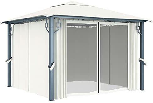 Pavillion Pavillon Terrassenüberdachung Pavillons - Pavillon mit Vorhängen 300 x 300 cm Creme Aluminium für Festival Events Garten Camping
