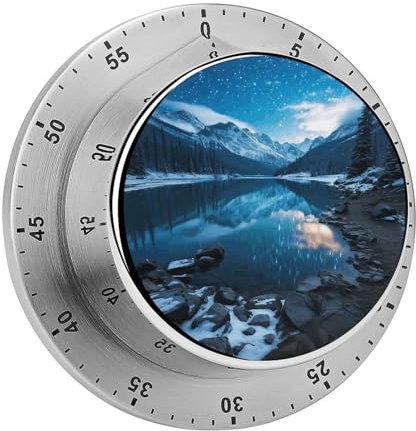 Mechanischer Edelstahl-Timer, Moränensee in einer sternenklaren Winternacht, bedruckt, magnetisch, Countdown-Timer, 60-Minuten-Timer, geeignet zum Kochen, Backen, Lesen
