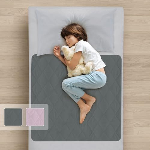 Guardedsleep potty training bed sheets, 100% waterproof bed pad for single beds, washable night time toilet training bedwetting mat for toddlers and kids (1, Grey, Without Wings)