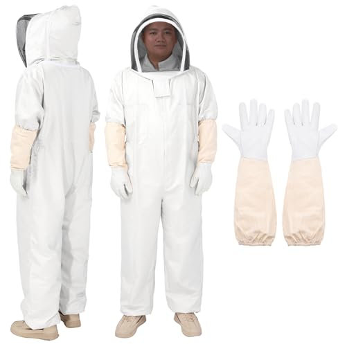 sourcing map Bienenanzug für Damen und Herren, XXL, Imkeranzug, Outfit mit Handschuh und Schleierhaube, Bienenanzüge für Herren, Beweis, Hinterhof, Profi und Anfänger, Bienenhalter, dick, weiß, 2 Sets