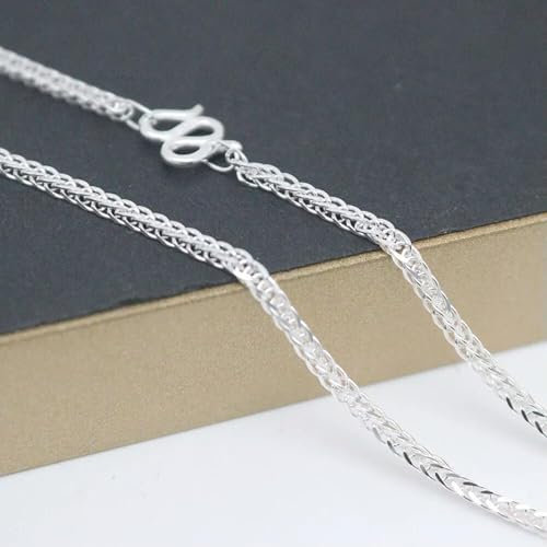 S999 Feinsilber 1,8 mm Breite Weizen Fuchsschwanz Kette Link Halskette 18 L