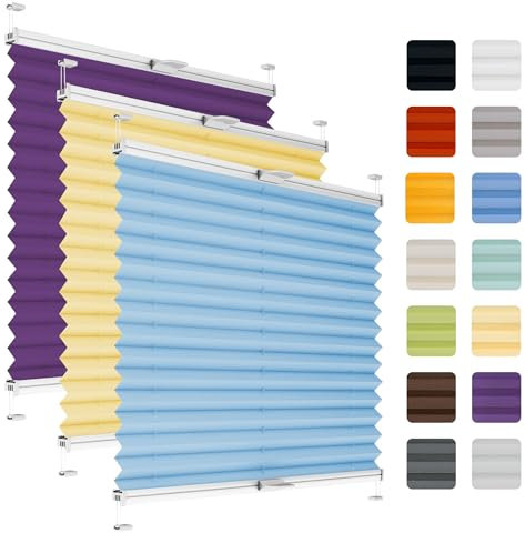 Fenster Plissee ohne Bohren zum Kleben auf Rahmen - Thermo Plisseerollo Innen - Rollo Jalousie, auf den Fensterrahmen, Faltrollo, Sichtschutz, Blickdicht, für Fenster & Tür - Lichtblau, 45 x 80 cm