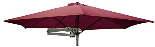 Outdoor Patio Umbrella 2.2m Wall Mounted Sun Shelter with 8 Aluminum Ribs for Garden/Patio Small Round Hanging Folding Parasol UV Protected Dark Red Sunshade