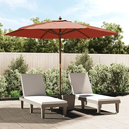 Festnight Ombrellone, Ombrellone da Giardino, Ombrellone da Spiaggia, Ombrellone da Esterno con Palo in Legno Terracotta 299x240 cm