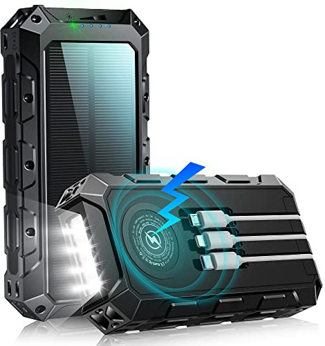 Power Bank 49988 mAh, batterie externe sans fil, chargeur rapide portable avec câble intégré, 7 sorties/2 entrées, batterie externe solaire avec affichage LED pour smartphones