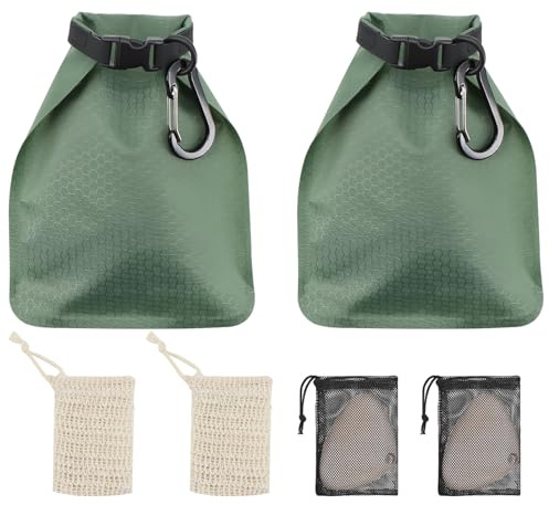 lafo Travel Soap Bag Waterproof Leakproof Soap Case with Soap Lathering Bag and Carabiner, Portable Sealed Storage Bag Quick Dry Soap for Travel, Camping, Outdoor (Green)