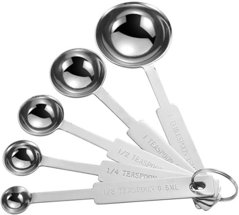 WOLMIK Measuring Spoon Set, Stainless Steel Teaspoon, 5 Pieces Small Spoon Set with Scale, 1/8, 1/4, 1/2, 1 TSP & 1 TBLS Measuring Spoon for Small Dry Rations, Liquids, Baking Measuring, Solids
