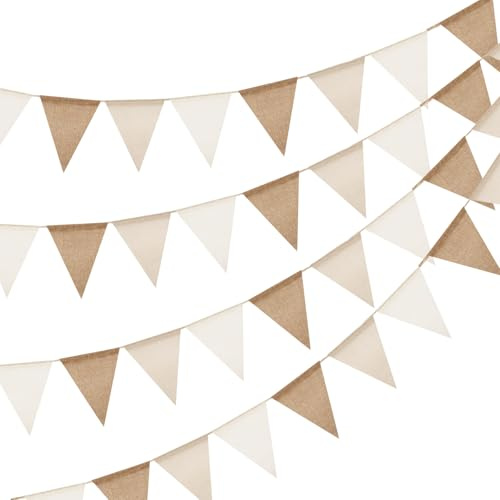 jijAcraft Wimpelkette Outdoor Wetterfest Beige Braun: 12 m Girlande Garten | 3 Stück Wiederverwendbar Wimpelgirlande mit 36 Wimpel für Camping, Balkon, Party