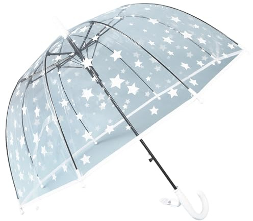 Meichoon Children's Transparent Umbrella Star Pattern Clear View Cute Fresh Style with Dome Canopy for Wedding Fibreglass Tailbone Lightweight Wind and Rain Protection for Toddler Girls and Boys