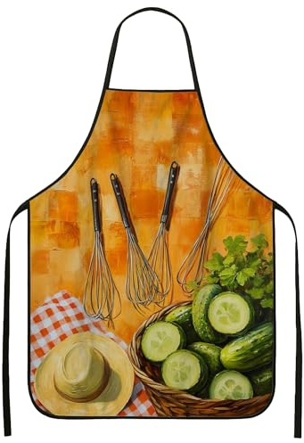 Delantal de pepinos y batidores para cocinar, estilo rústico de cocina, jardín, delantal para adultos, lavavajillas culinario de temporada y ropa de trabajo de barbacoa, ideal para reuniones y eventos