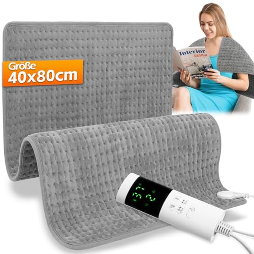 Warmfay Heizkissen mit Abschaltautomatik, Elektrisch Wärmekissen mit 30 Temperaturstufen & 12 Timer, Maschinenwaschbare, Schnellheizende Ultraweich Heizdecke für Rücken Schulter Nacken Baauch, 40x80cm