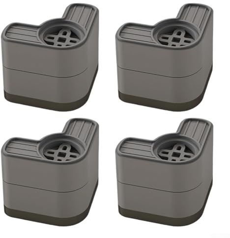Yuanpgky VibraStop Lot de 4 patins anti-vibrations antidérapants pour machine à laver et sèche-linge, tapis de protection de sol gris avec réduction du bruit, 9,2 x 8 cm