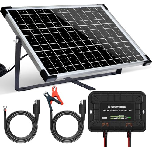 ECO‑WORTHY 25W 12V Solar Batterieladegerät Kit mit Halterung & Laderegler | Wasserdichtes Ausführung, geeignet für 12?Volt?Batterien von Auto, Wohnmobil, Boot und Motorrad