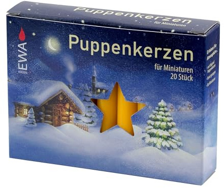 Ebersbacher Puppenkerzen 10x65 mm natur – 20 Stück – hochwertige Baum- & Adventskerzen aus deutscher Herstellung