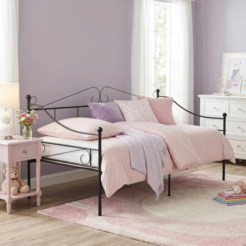Daybed Outdoor Sofa Bett Bettgestell für 90x190CM Matratze, Familienbett Gästebett Metallbett Couchbett Sofabed Tagesbett Jugendbett Einzelbett für Schlafzimmer Wohnzimmer Veranda/Schwarz(Stil-A)