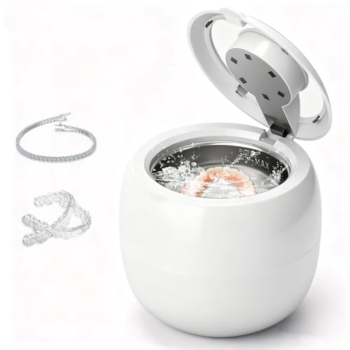 LONGYI Apparecchio per la Pulizia ad Ultrasuoni 42KHZ con 6 Lampade UV per la Sterilizzazione, Portatile con Batteria Integrata, Design Impermeabile per la Pulizia di Protesi Dentarie