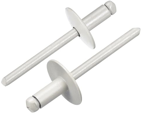 QUARKZMAN 50 Stück Blindnieten 3/16x3/8 Aluminium Nieten, Popnieten Mit Greifer Und Stahl Dorn Große Flansch Befestigungsnieten Für Metall Möbel Automotive Grau