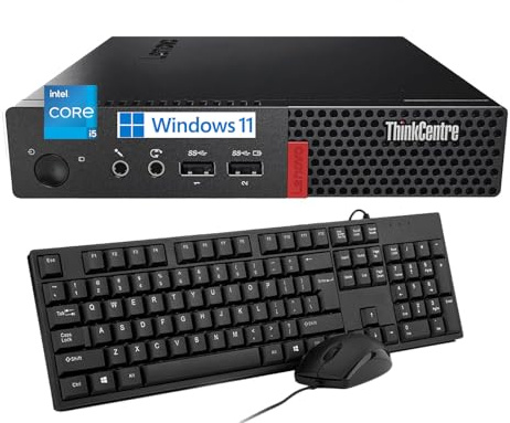 Lenovo ThinkCentre M710q Mini Desktop Computer PC, Intel Core i5-7500, 8GB RAM, 256GB SSD, WiFi, Bluetooth, US QWERTY Tastatur, Windows 11 Pro (Generalüberholt)