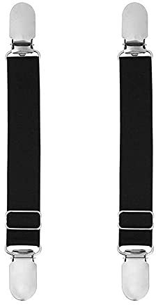 erioctry 1 Pair Adjustable Elastic Stocking Clip Suspender Garter Straight Belt Straps Shirt Sock Stays Holder with Metal Clasp (Black)