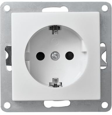 McPower Enchufe de Empotrar | Flair | 250V/16A toma de corriente con contacto de puesta a tierra empotrada, toma de corriente empotrada fácil de instalar con conexión de enchufe, blanco mate