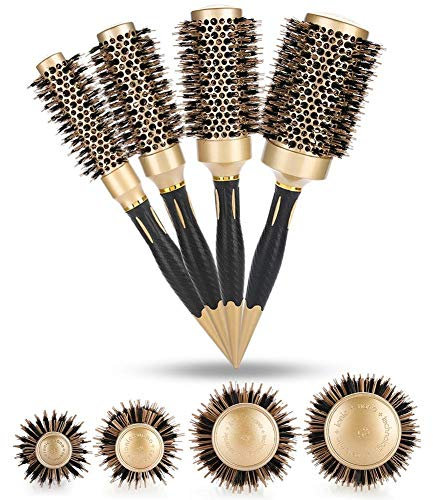 4 in 1 Runde Bürsten für Föhnen professionelle Anion Antistatische Große Haarbürsten Salon Styling Kamm Gold & Schwarz (4 x Haarbürste)