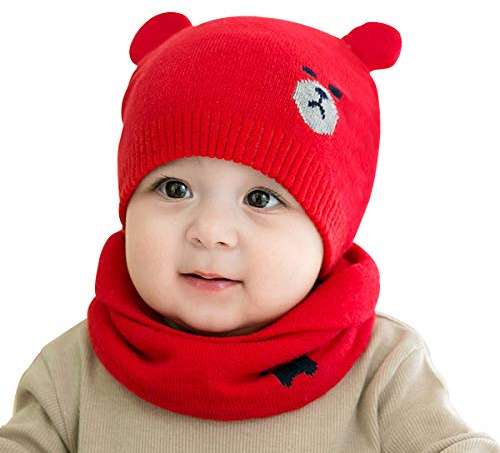 ADESUGATA Cappello del Bambino,Cappello del Beanie del Bambino Berretto Cappello Invernale a Maglia Bambini del Bambino Cappello del Crochet Sciarpa per 0-36 Mesi Bambino Ragazzo e Ragazza
