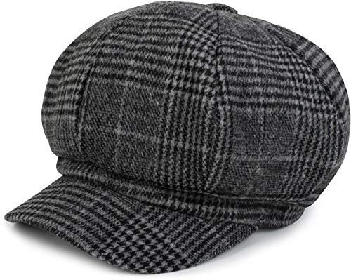 styleBREAKER Damen Bakerboy Schirmmütze mit Glencheck Karo Muster, Ballonmütze, Newsboy Cap, Schiebermütze 04023060, Farbe:Grau-Schwarz