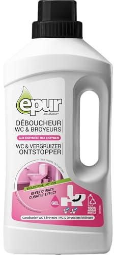 Epur - Déboucheur WC & Broyeurs Biologique, Formule à base d'enzymes pour canalisations encombrées, Débouche et désodorise les sanitaires, toilettes, WC & broyeurs, 1 L