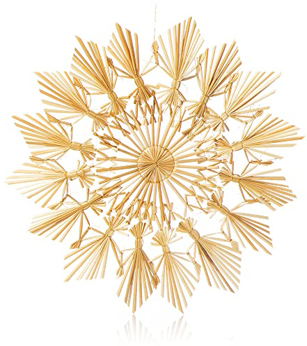 COM-FOUR® Großer Strohstern, Anhänger für den Weihnachtsbaum | natürlicher Christbaum-Schmuck - Weihnachtsdekoration