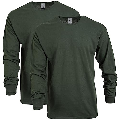 Gildan Men's Heavy Cotton Long Sleeve T-Shirt, Style G5400, 2-Pack, Forest Green, Medium