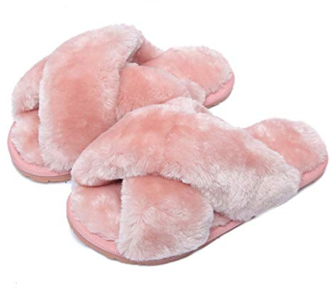 Hitopteu Damtofflor Fluffiga Tofflor Fuskpäls Lurviga öppen tå Tofflor Inomhus Utomhus Slippers Sandaler för Damer Rosa EU 41/42 voor labelgrootte 42/43