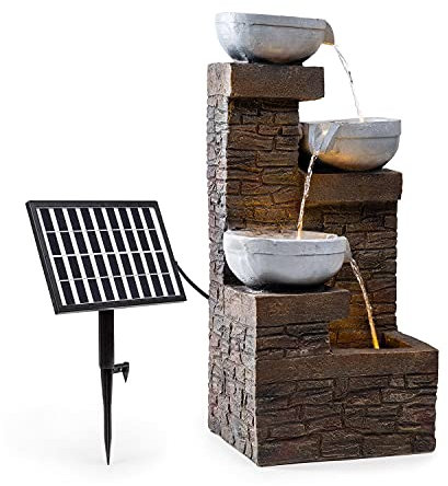 blumfeldt Fez - Fuente Solar, para Interiores y Exteriores, 3 cascadas, Potencia 5 W, Poliresina, Resistente Intemperie, Circuito Cerrado, Batería Recargable, Iluminación LED, 34 x 76 x 36 cm, Bronce