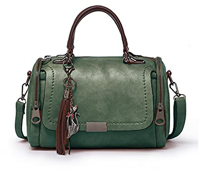 PORRASSO Retro Handtasche Damen Umhängetaschen Frauen Schultertaschen Wasserdicht PU Leder Henkeltasche Arbeit Reise Verabredung Boston Tasche