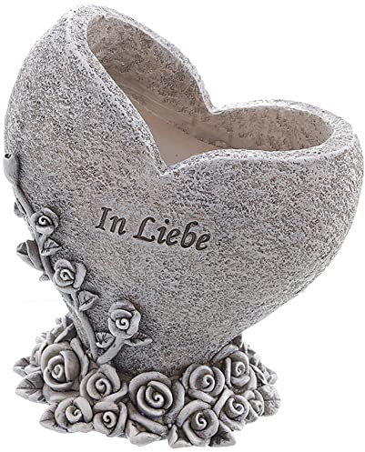 Annastore Besinnliche Grabdeko zur Erinnerung, frostfest und witterungsbeständig Grabschmuck - Grabfigur - Friedhof Deko (Vase in Herzform (12x8,5x14 cm))
