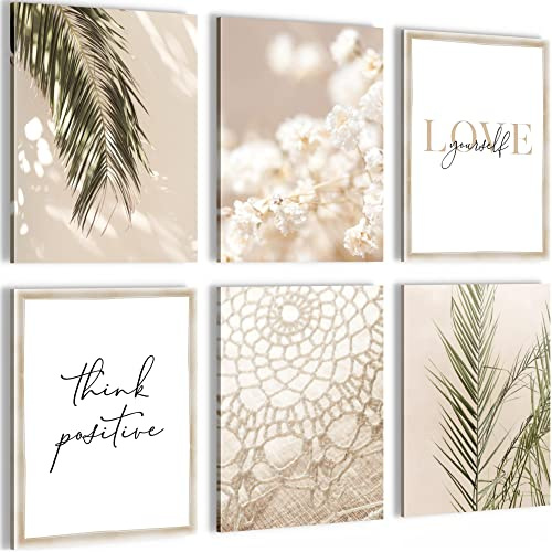 Novart Wandbilder - KEIN EXTRA RAHMEN BENÖTIGT - Wohnzimmer Schlafzimmer - Bilder Modern Boho Pampasgras - Beige - N005865a
