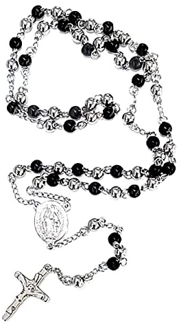 collana rosario uomo donna in acciaio vari colori ispirata alla tradizione cristiana sfere da 8mm MADE IN ITALY Misura regolabile spedizione gratis (argento/nero)