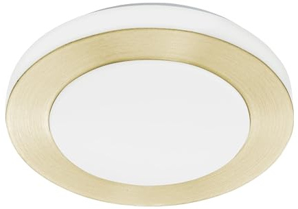 EGLO LED Deckenlampe Capri, Deckenleuchte aus Stahl in weiß und | Messing-gebürstet, Kunststoff in weiß, runde Wohnzimmerlampe, Lampe Decke für Badezimmer, Küche und Flur, warmweiß, IP44