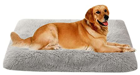 ZOCIS Plüsch-Hundebett-Matratze, waschbar, mit rutschfester Unterseite, Hundematratze, faltbar, großes Haustierbett, abnehmbarer Bezug, Welpenbetten, gepolstert, L, 100 x 70 x 10 cm, Grau