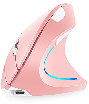 ERYUE Souris, Souris Verticale sans Fil 2.4G Souris Ergonomique Verticale Rechargeable 3 Niveaux de DPI réglables RGB Flowing Light Plug N Play, Rose