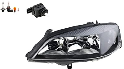 Johns, Scheinwerfer schwarz passend für Opel Astra G Links + Leuchtmittel m. Stellmotor