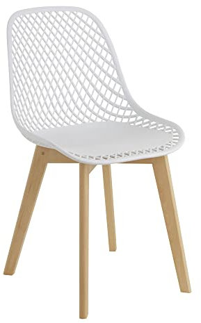 Baroni Home Sedia Moderna con Gambe in Legno, Sedia da Ufficio Ergonomica con Trama, Max 130 kg, 48X43X84 cm, Bianca, 1 pezzo