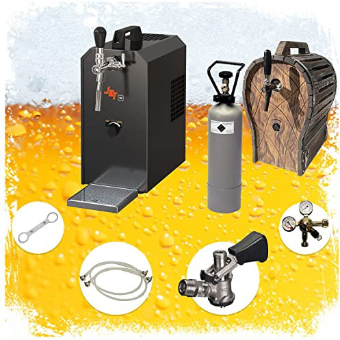 ich-zapfe Set Completo - Dispensadores de Cerveza Jet 30 Enfriador seco de 1 línea, 35 litros/h con Barril de Madera, KEG:NC Adaptador