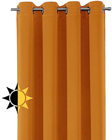 Verdunkelungsgardine mit Ösen, Blackout Ösenschal Blickdicht abdunkelnd, Größe und Farbe wählbar (Breite: 140 cm, Höhe: 245 cm, Terra)