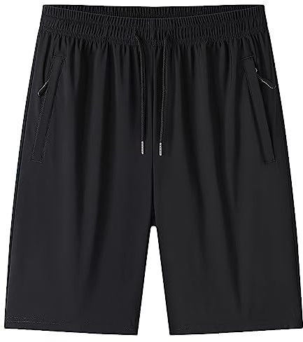 Jamron Män plus size sportshorts gym träning löpning shorts med dragkedja fickor sommar coola stretchiga vardagliga shorts (S-5XL), Svart, 5XL