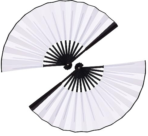 Heyiminy Faltbarer Handventilator, 25,4 cm Stoff und Holzgriff, elegante chinesische faltbare Fächer für Frauen, für Festival, Dekoration und Aufführung, robust und stilvoll (weiß)