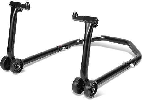 Eulenke Montageständer vorn mit Adapater, Motorradheber für Fast alle Motorräder, sicheres, stabiles Abrollen, Motorrad Ständer bis 300 kg, Montageheber in der Breite verstellbar, Schwarz