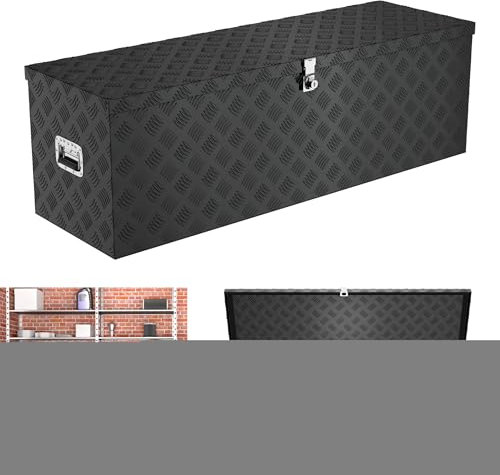 XMTECH 38L Aluminium Transportbox Aufbewahrungsbox Aluminiumkoffer Aluminiumbox Truckbox, Schwarz Lagerkiste Transportkoffer Deichselbox Werkzeugkasten